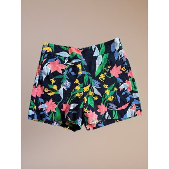 J. Crew shorts 2 Floral Basketweave Woven Cotton Side Zip Blue Pink Coastal Prep - Picture 1 of 11